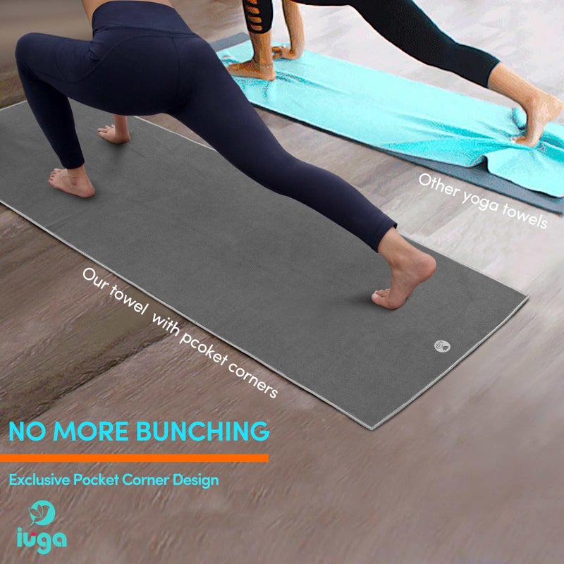 IUGA Yoga Towel for Hot Yoga Non Slip Extra Thick Yoga Mat Towel + Hand Towel 2in1 Set with Corner Pockets Super Absorbent and Quick Dry Hot Yoga Towel - Image 3